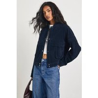 boohoo Women's Boxy Faux Suede Bomber Jacket in Navy | Size: 16 | Boohoo.com (UK & IE)