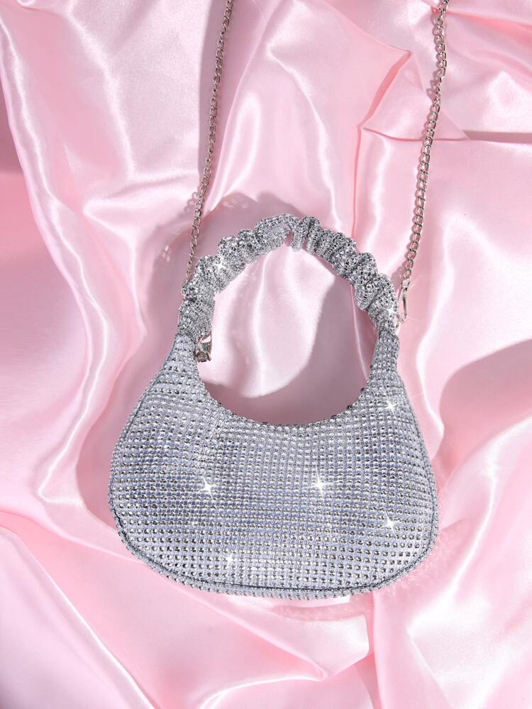 Rhinestone Decor Chain Ruched Bag | SHEIN