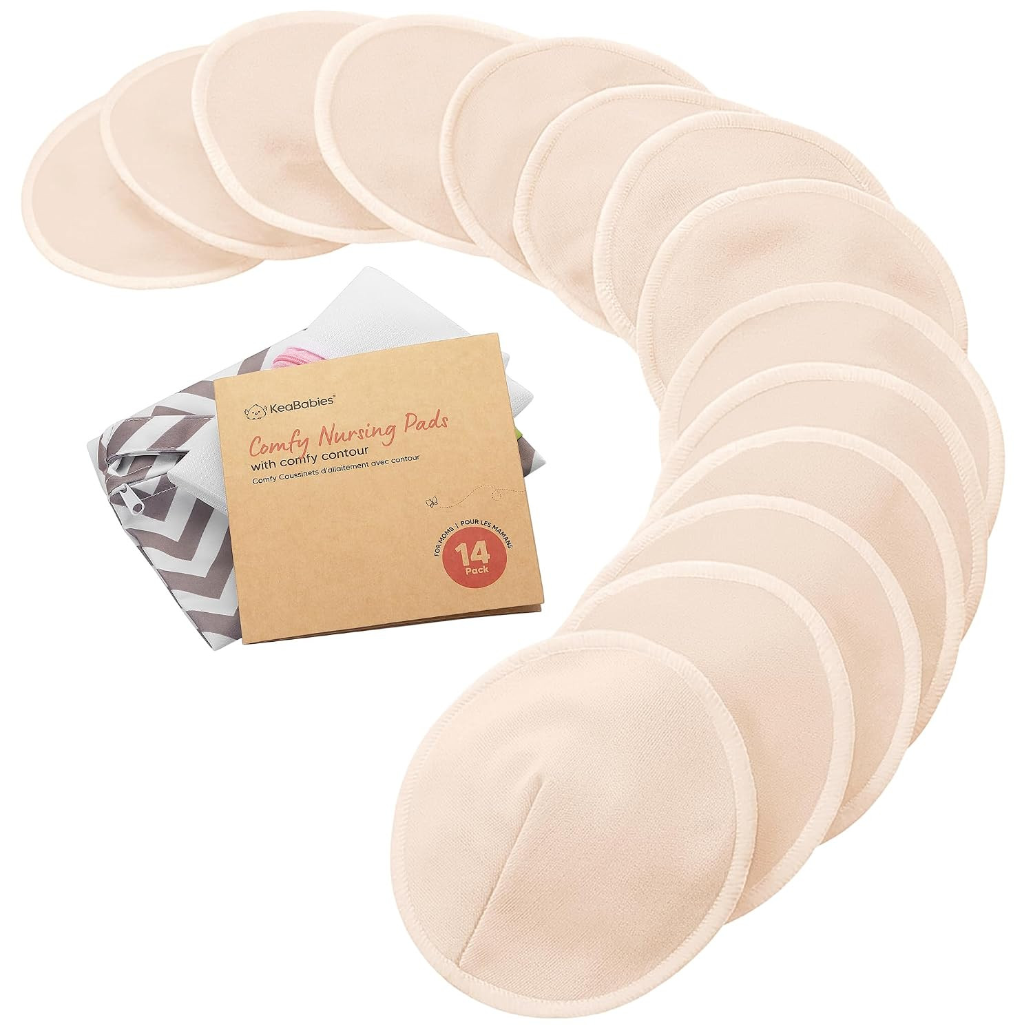 Organic Nursing Pads, 14 Washable Breast Pads,Wash Bag (Bare Beige, L 5") | Amazon (US)