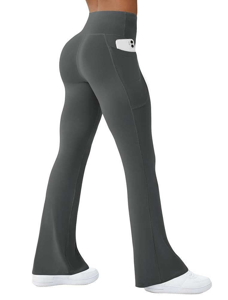 Womens Yoga Pants with Pockets High Waisted Flare Leggings Bell Bottom Yoga Dress Pants Seamless ... | Amazon (US)