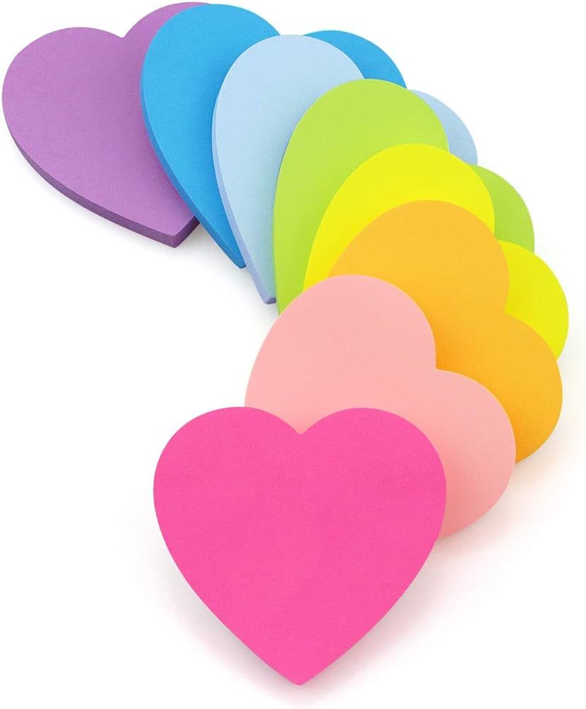 Heart Shape Sticky Notes 8 Color Bright Colorful Sticky Pad 75 Sheets/Pad Self-Sticky Note Pads | Amazon (US)