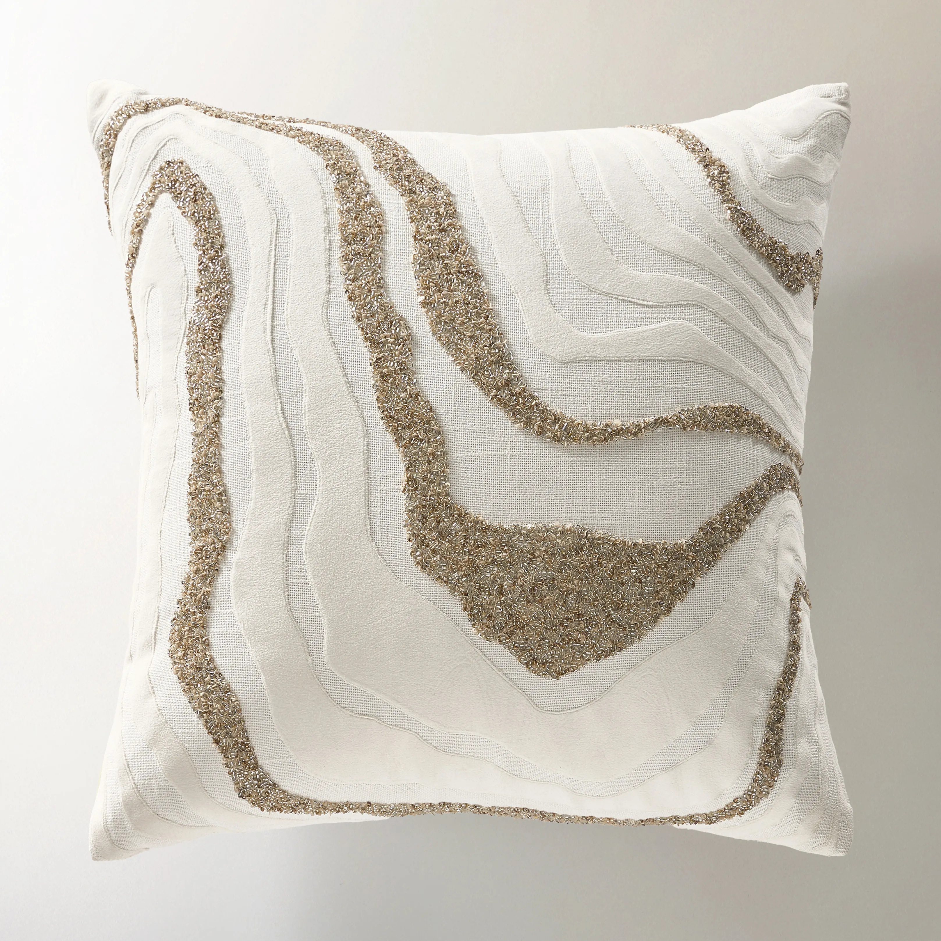 Nomi Bead Embroidered Pillow 20" - White/Champagne | Z Gallerie