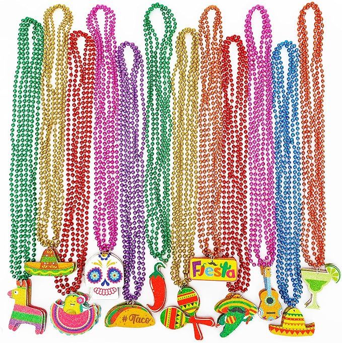 36PCS Cinco de Mayo Party Favors, Fiesta Bead Necklace Decorations, 12 Kinds of Metallic Fiesta M... | Amazon (US)