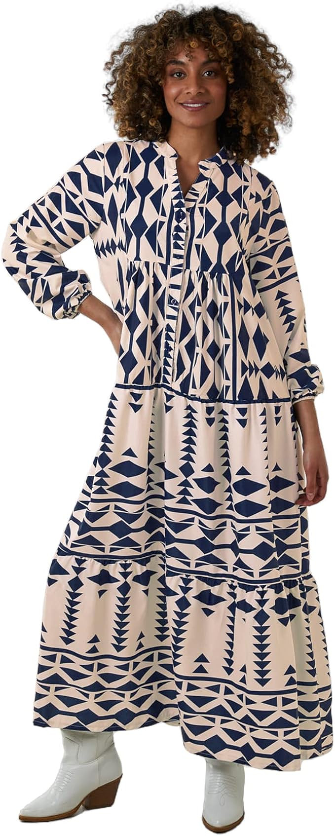 GIVNUAN Women's Summer Casual Flutter Long Sleeve Boho Floral Long Dress V Neck Smocked Tiered Ma... | Amazon (US)