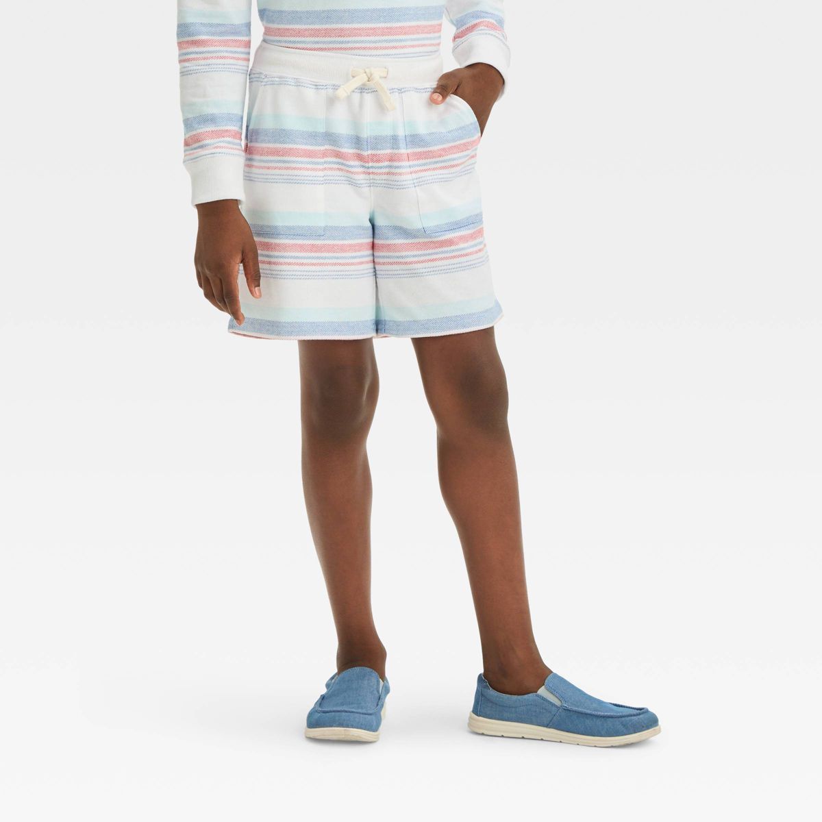 Boys' Americana Striped 'Above Knee' Twill Pull-On Shorts - Cat & Jack™ White XS | Target