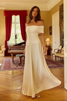 Wishes In The Wind Off Shoulder Maxi Dress Cream | Hello Molly (US)