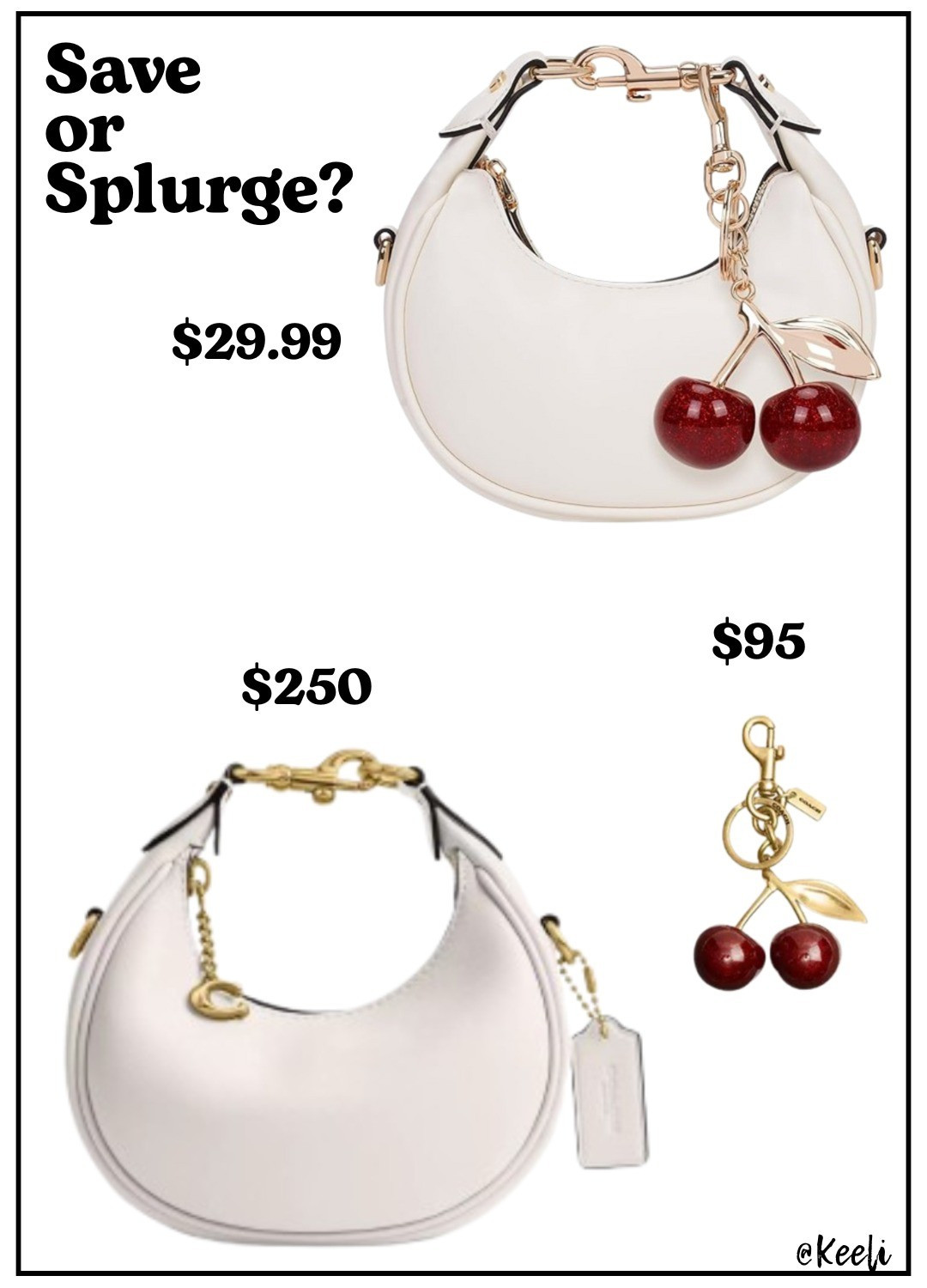 💰 Save vs. splurge - which would you pick? I love the shape of this bag! Designer-inspired finds can look luxe without the price tag. I think this one is a pretty good dupe and super cute!🍒 save or splurge, dupe bags, designer inspired, handbags, amazon finds, affordable fashion, budget style, look for less, cherry earrings, luxury lookalikes,  coach bag

#LTKStyleTip #LTKItBag #LTKFindsUnder50