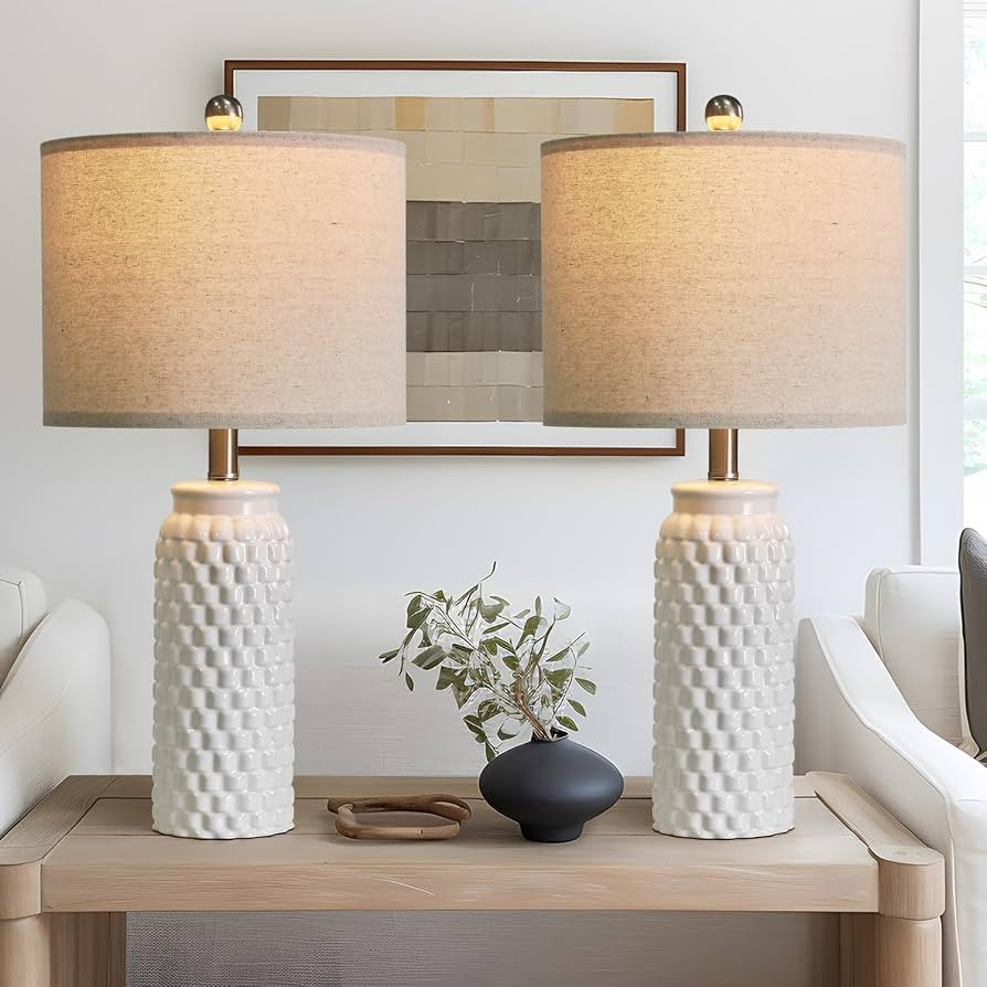 24" Modern Ceramic White Bedside Lamp Set of 2 Table Lamp for Bedroom Decor Farmhouse Table Lamp ... | Amazon (US)