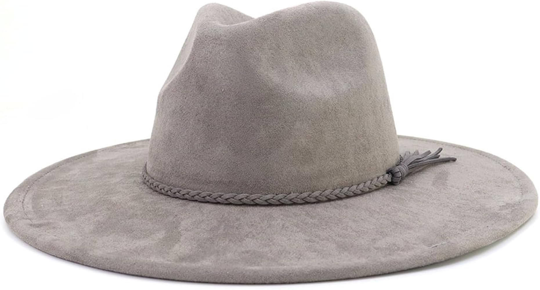 Big Wide Brim Fedora Hats for Women Men Western Suede Hats Large Felt Panama Hat Rancher Hat | Amazon (US)