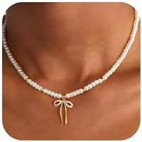 Gold Bow Necklace for Women - 18K Gold Plated Dainty Gold Necklace Cute Small Tiny Bow Pendant Ch... | Amazon (US)