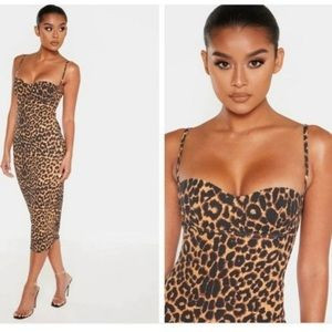 PrettyLittleThing NWOT Leopard Print Midi Bodycon Dress SZ 6 Animal Print | Poshmark