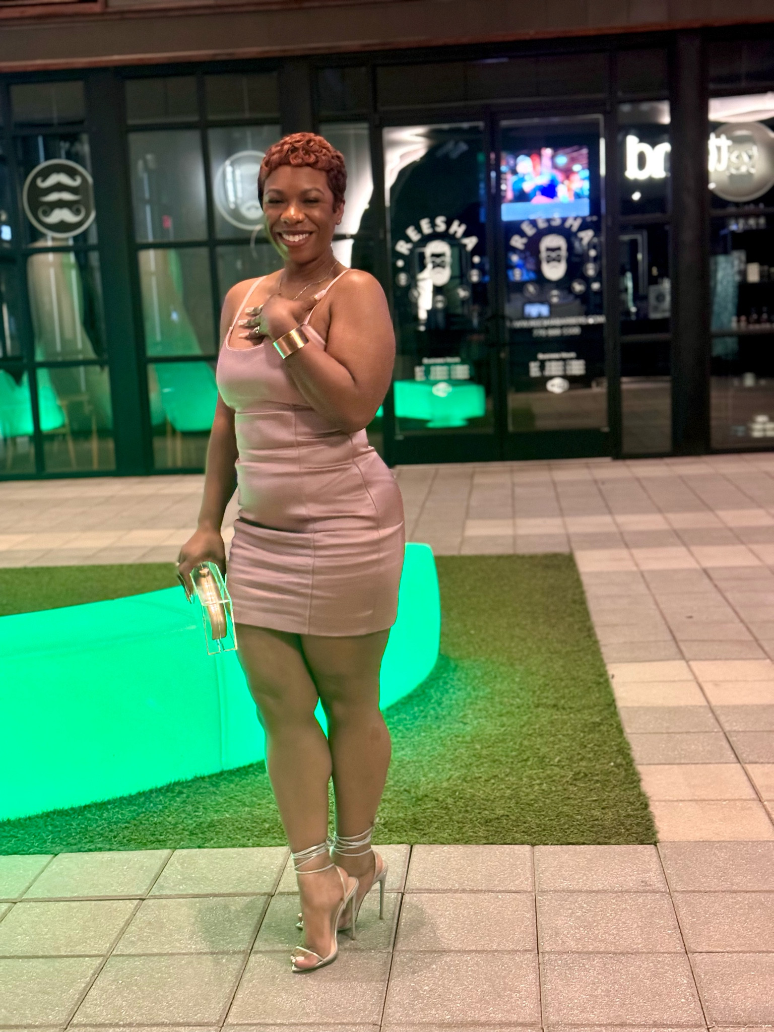 Date night dress with my favorite strappy sandals and clutch that goes with everything  