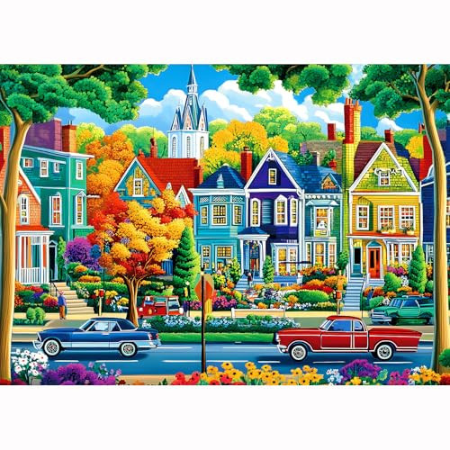 Fall City Landscape Puzzles for Adults 1000 Pieces Funny Colorful Autumn Vibrant Stree Jigsaw Puzzles 1000 Pieces Challenging Family Puzzle with Letters on Back Games Gift for Boys and Girls | Amazon (US)