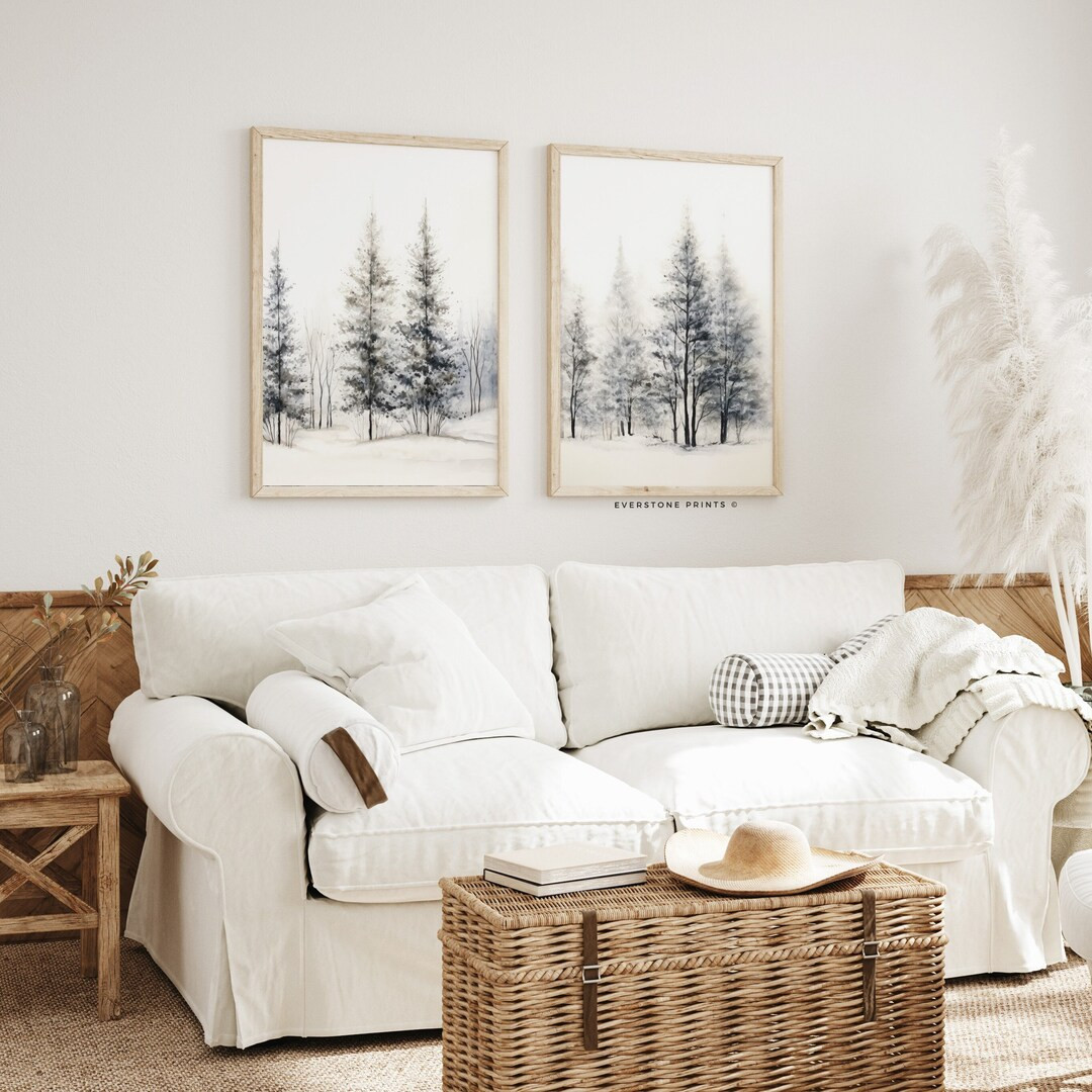 Set of 2 Winter Pine Forest | Rustic Christmas Printable Wall Art, Christmas Decor, Snowy Trees W... | Etsy (US)