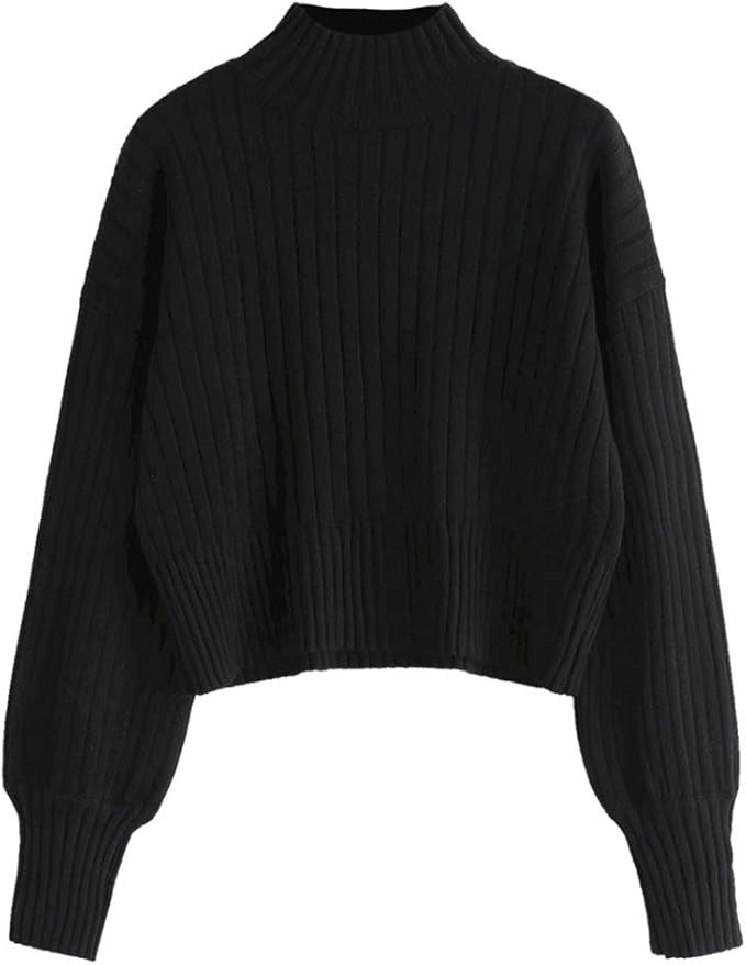 ZAFUL Women's Mock Neck Long Sleeve Ribbed Knit Basic Pullover Sweater | Amazon (US)