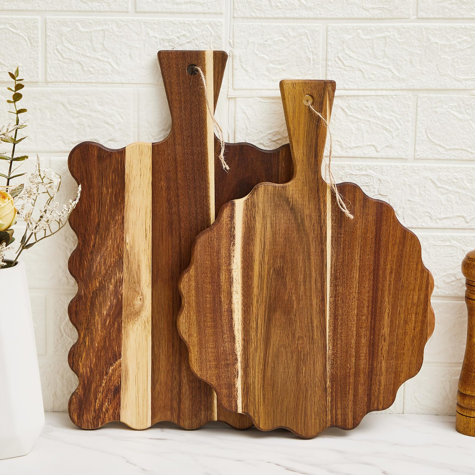 Novabright 2 Pcs Acacia Wood Scalloped Cutting and Chopping Board with Handle Decorative Cutting ... | Amazon (US)