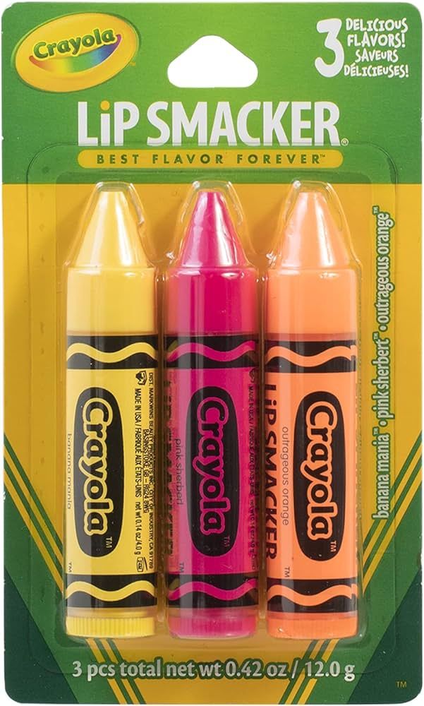 Lip Smacker Crayola Crayon Flavored Lip Balm Trio 3-Pack, Banana, Sherbert, Orange, Clear Matte, ... | Amazon (US)