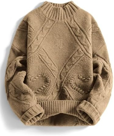 Aelfric Eden Women's Oversized Cable Knit Chunky Sweater Mock Neck Long Sleeve Heart Knit Pullove... | Amazon (US)