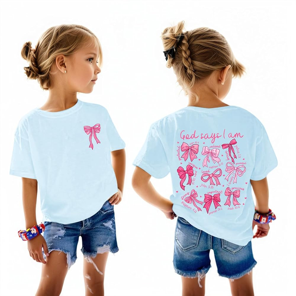 Cute Bow Christian Shirts Graphic Tees for Girls Jesus God Faith Bible Verse Shirt for Kids Cotto... | Amazon (US)