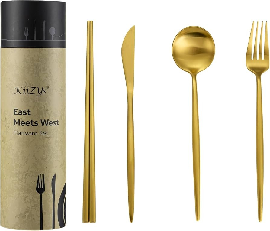 Matte Gold Utensils Set - 16-piece KiiZYs Cutlery Stainless Steel Silverware - Flatware Set Korea... | Amazon (US)