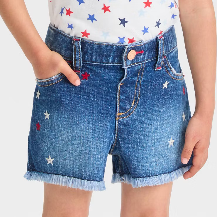 Toddler Girls' Star Embroidered Shorts - Cat & Jack™ Medium Wash | Target