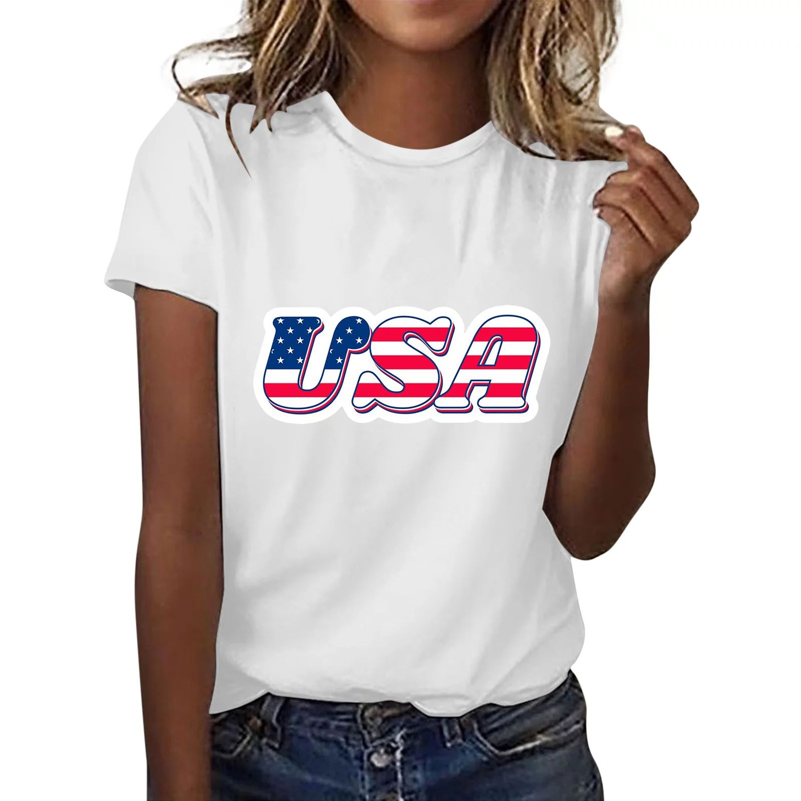 4th of July Amercian Independence Day Shirt Women Graphic T Shirts For Women Crew-neck Top Short ... | Walmart (US)