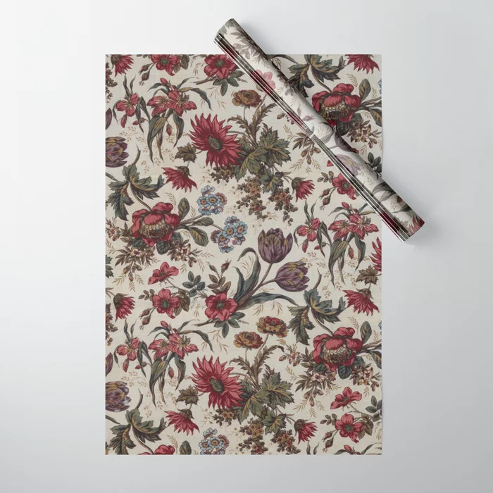 18th Century British Floral Textile Pattern Wrapping Paper | Society6