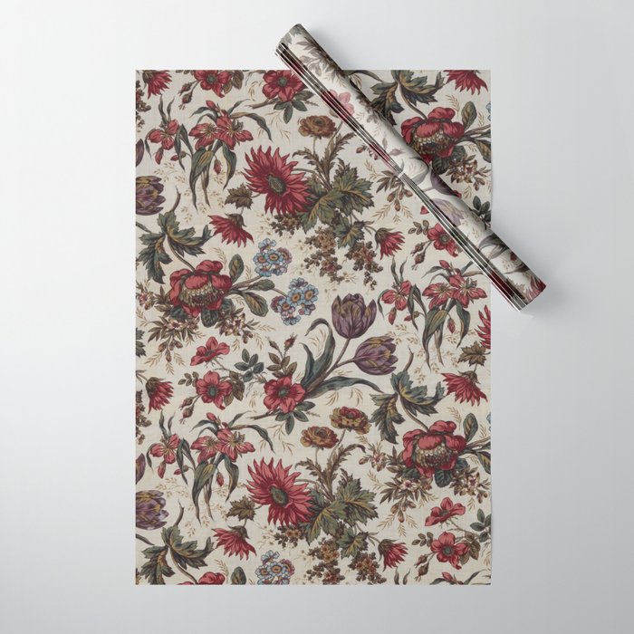 18th Century British Floral Textile Pattern Wrapping Paper | Society6