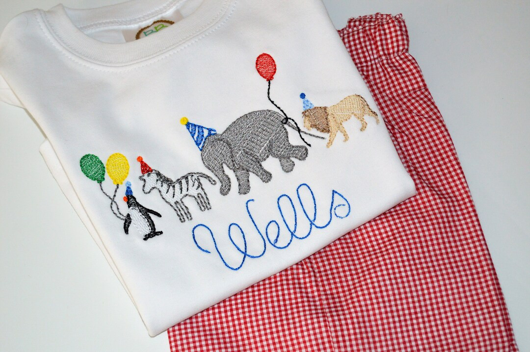 Personalized Boys Zoo Animal Birthday Parade Outfit or Shirt, Gingham Zoo Birthday Party Monogram... | Etsy (US)