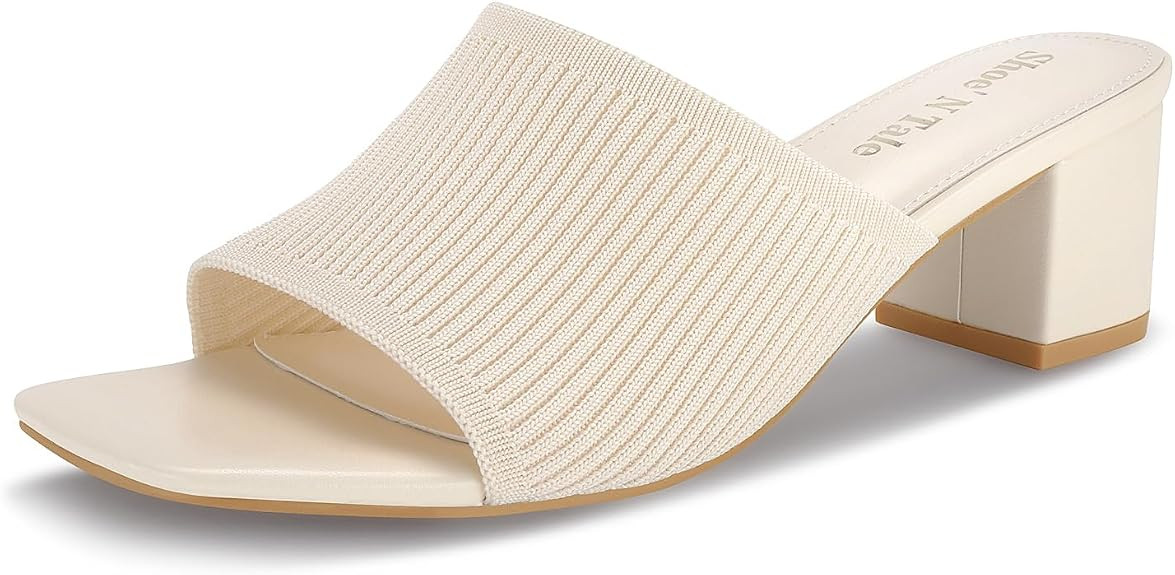 Shoe'N Tale Heeled Sandals For Women Square Open Toe Heeled Mules Chunky Block Low Heel Slip On S... | Amazon (US)