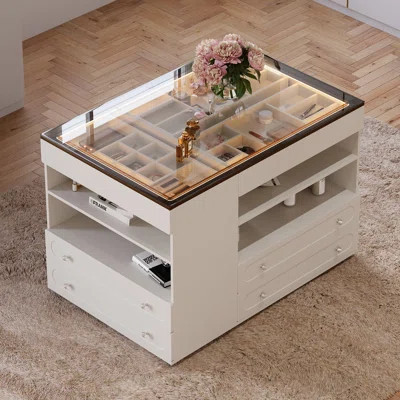 47"W Dresser Walk In Closet Island With Jewelry Storage LED Light | Wayfair North America