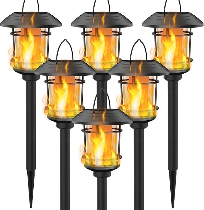 Dynaming 6 Pack Solar Flame Torch Lights Outdoor, Halloween Dual Use Flickering Flame Garden Ligh... | Amazon (US)
