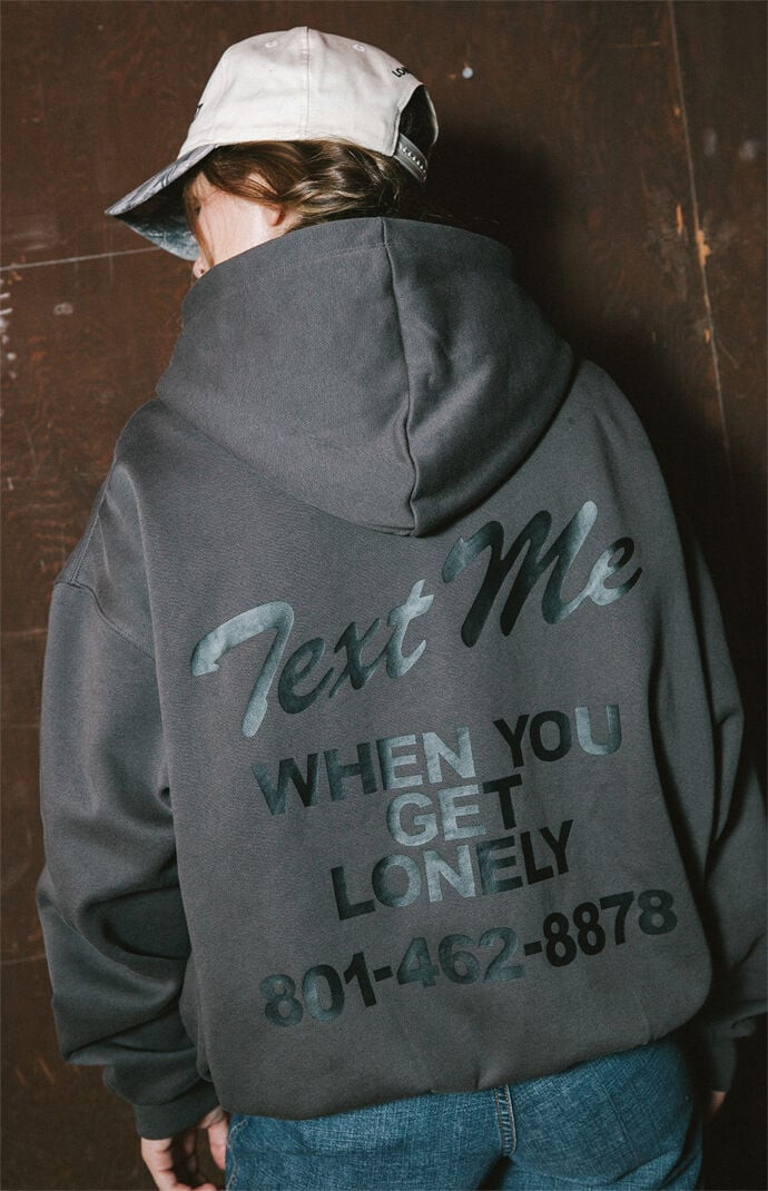 LONELY GHOST Women's Text Me When You Get Lonely Zip Up Hoodie in Charcoal - Size Small | PacSun