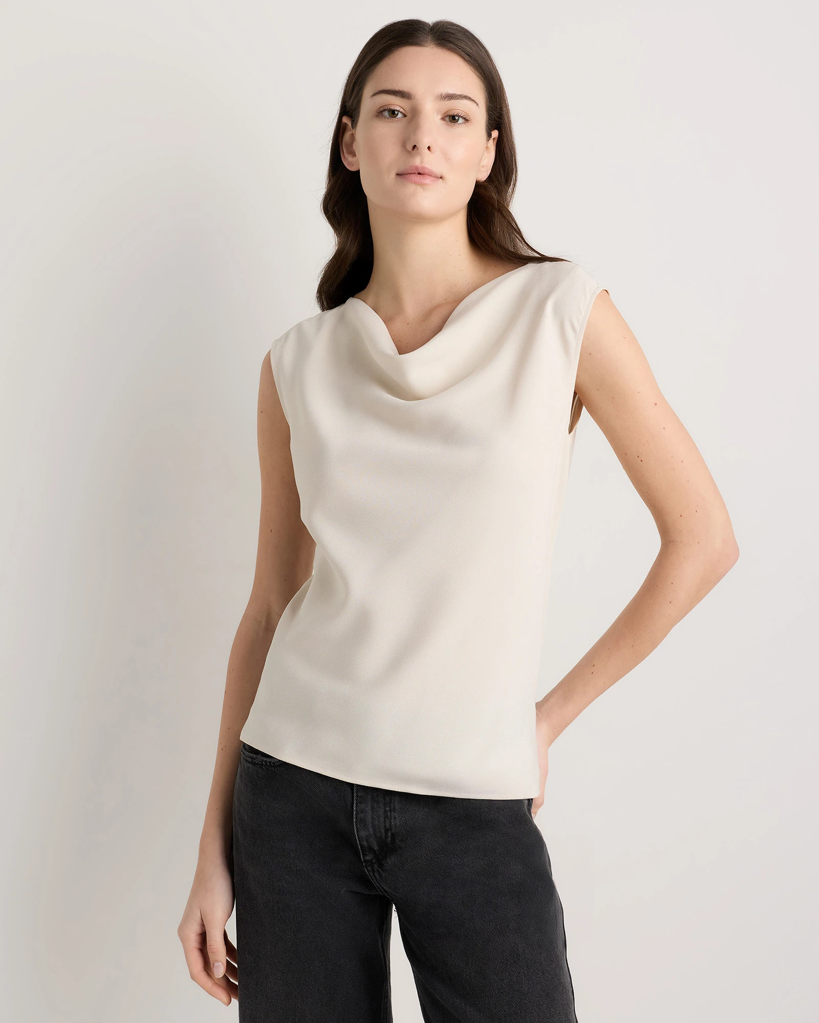 Quince | Women's Draped Matte Cowl Neck Tank Top in Coffee Bean Brown, Size Medium, Recycled Polyester | Quince