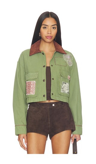 Free People x We The Free Martha Workwear Appliques Jacket in Green. - size XS | Revolve Clothing (Global)