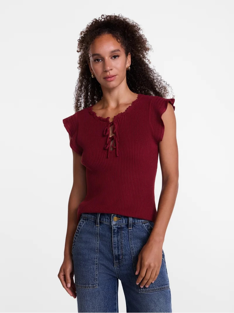 Scenario Women's Tank Sweater with Short Flutter Sleeves, Lightweight, Sizes XS-XXXL | Walmart (US)