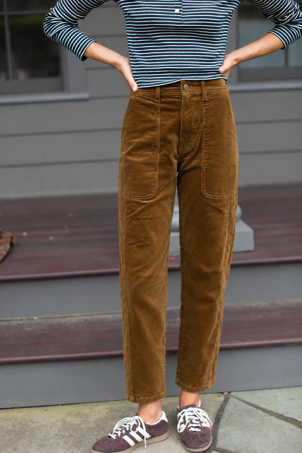Meade Corduroy High Rise Barrel Pant - Moss | Marea