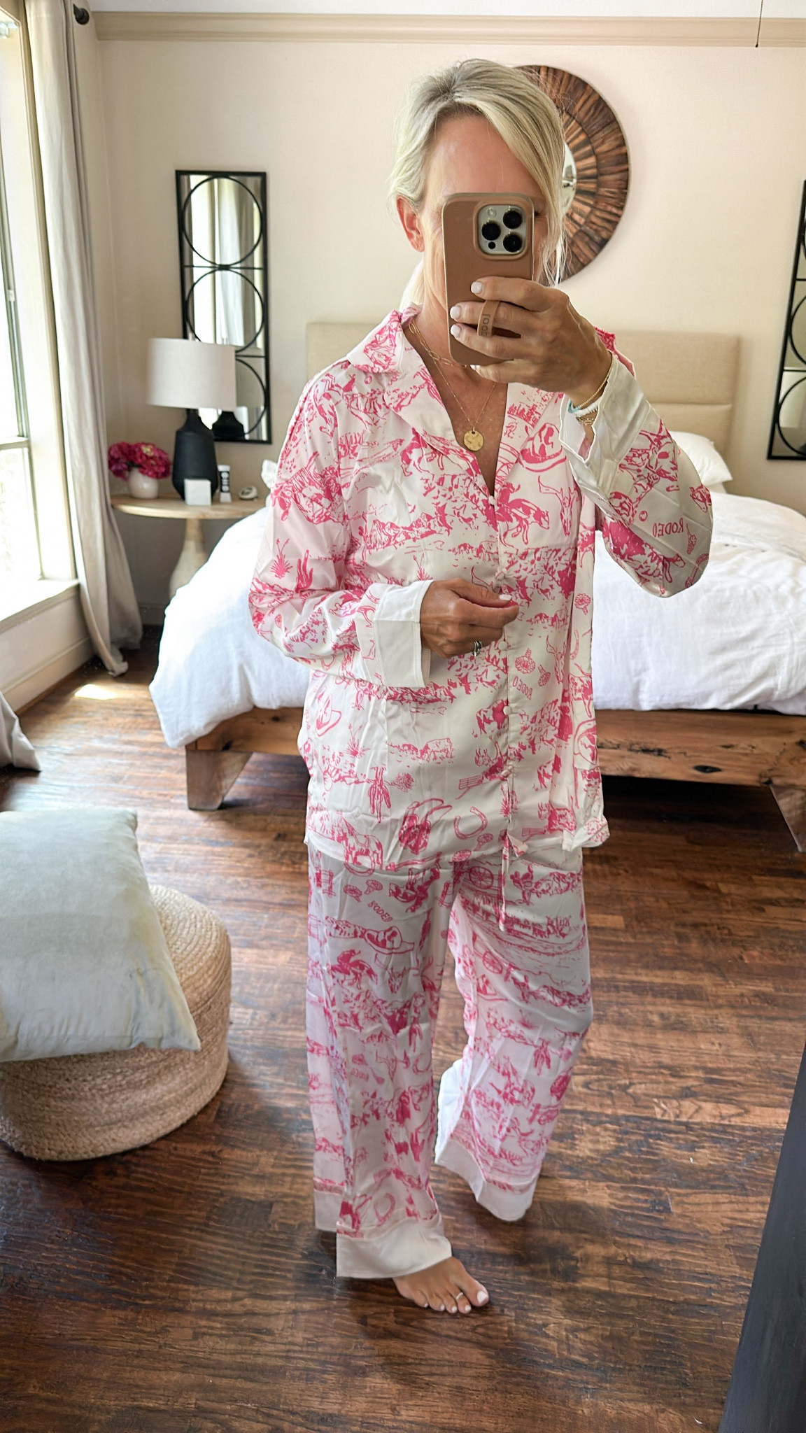 The cutest silky feeling pajamas! They come in several patterns. This is the rodeo pattern and they are so cute. Apparently they are a free people look-alike. Fit true to size.

#LTKFamily #LTKFindsUnder50 #LTKOver40