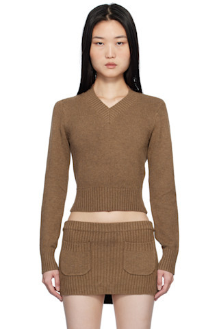 Frankies Bikinis - Brown Rowe V Neck Knit Sweater | SSENSE