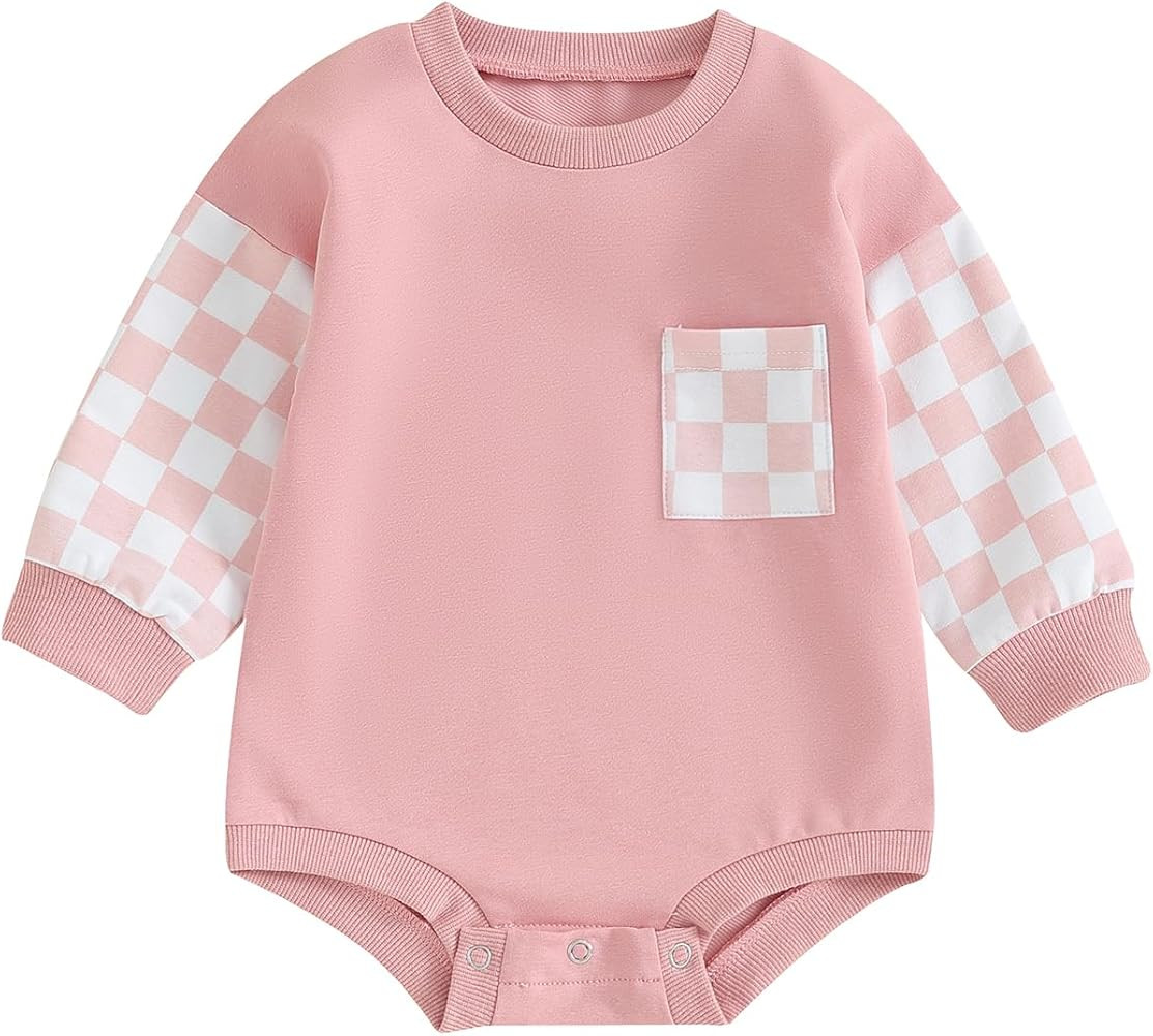 AEEMCEM Newborn Baby Boy Girl Clothes Checkered Sweatshirt Bubble Romper Oversized Long Sleeve Pu... | Amazon (US)
