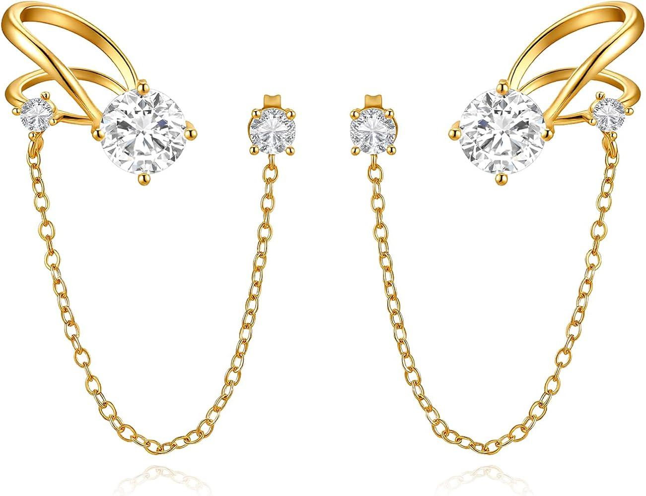 Cicy Bell Womens 18k Gold Plated Ear Cuff Stud Earrings Dainty Tassel Drop Dangle Clip On Gold Ch... | Amazon (US)