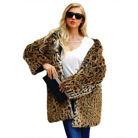Women Plus Size Warm Leopard Print Faux Fur Coat Jacket, 3XL | Walmart (US)