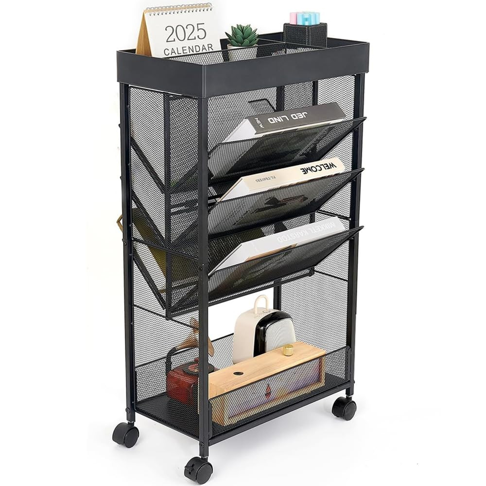 gianotter Book Rack Storage Bookshelf, 5 Tier Book Carts with Wheels, Rolling Cart Organizer for ... | Amazon (US)