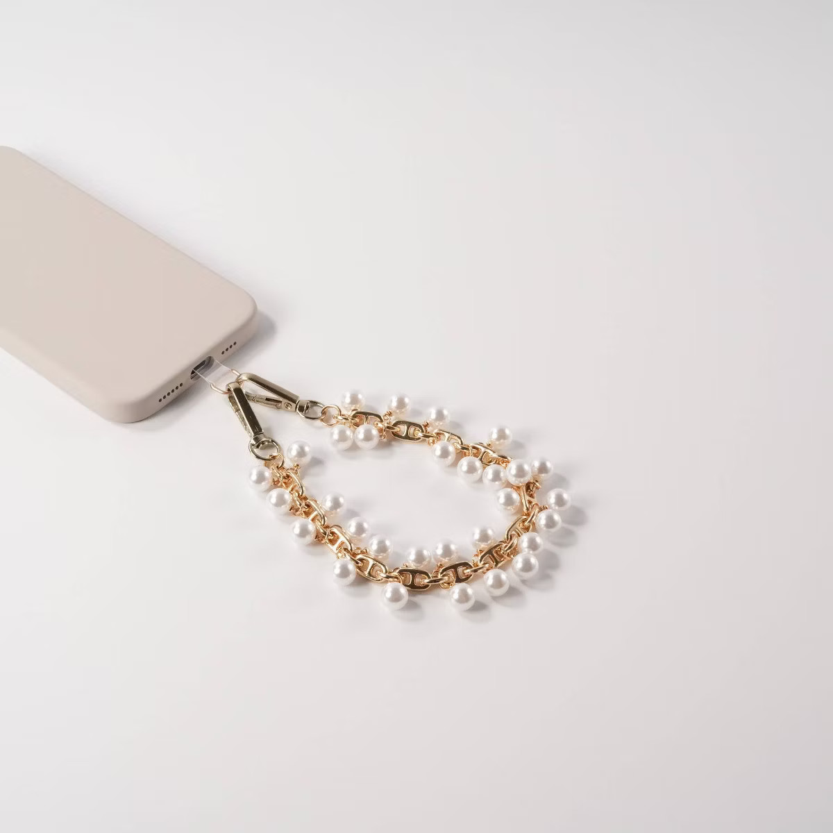 Hello Lux Metal Chain with Faux Pearls Phone Wristlet - Gold | Target