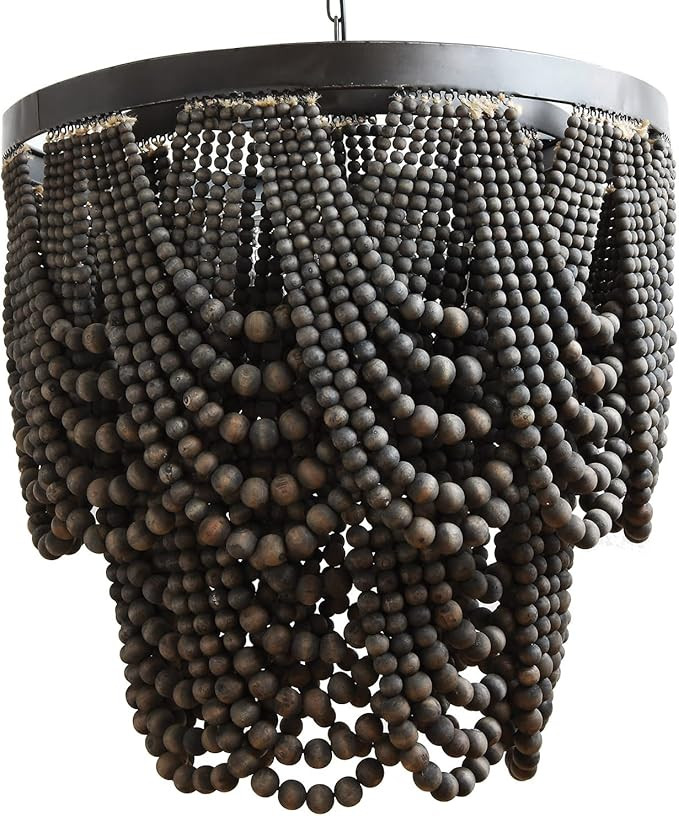 Beaded Chandelier Rustic Farmhouse Boho Light Fixture with Wooden Beads - 2-Tier Draped Bead Chan... | Amazon (US)