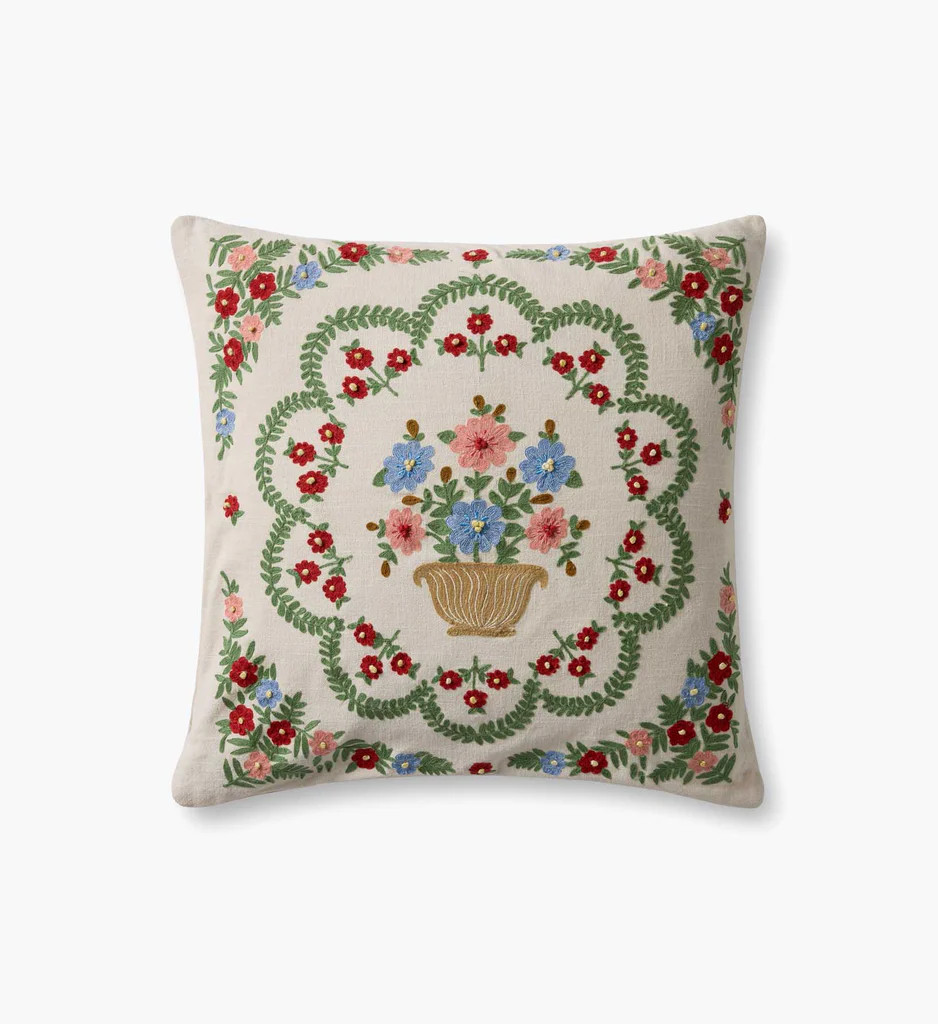 Rosette Vase Embroidered Pillow - Ivory | Rifle Paper Co.