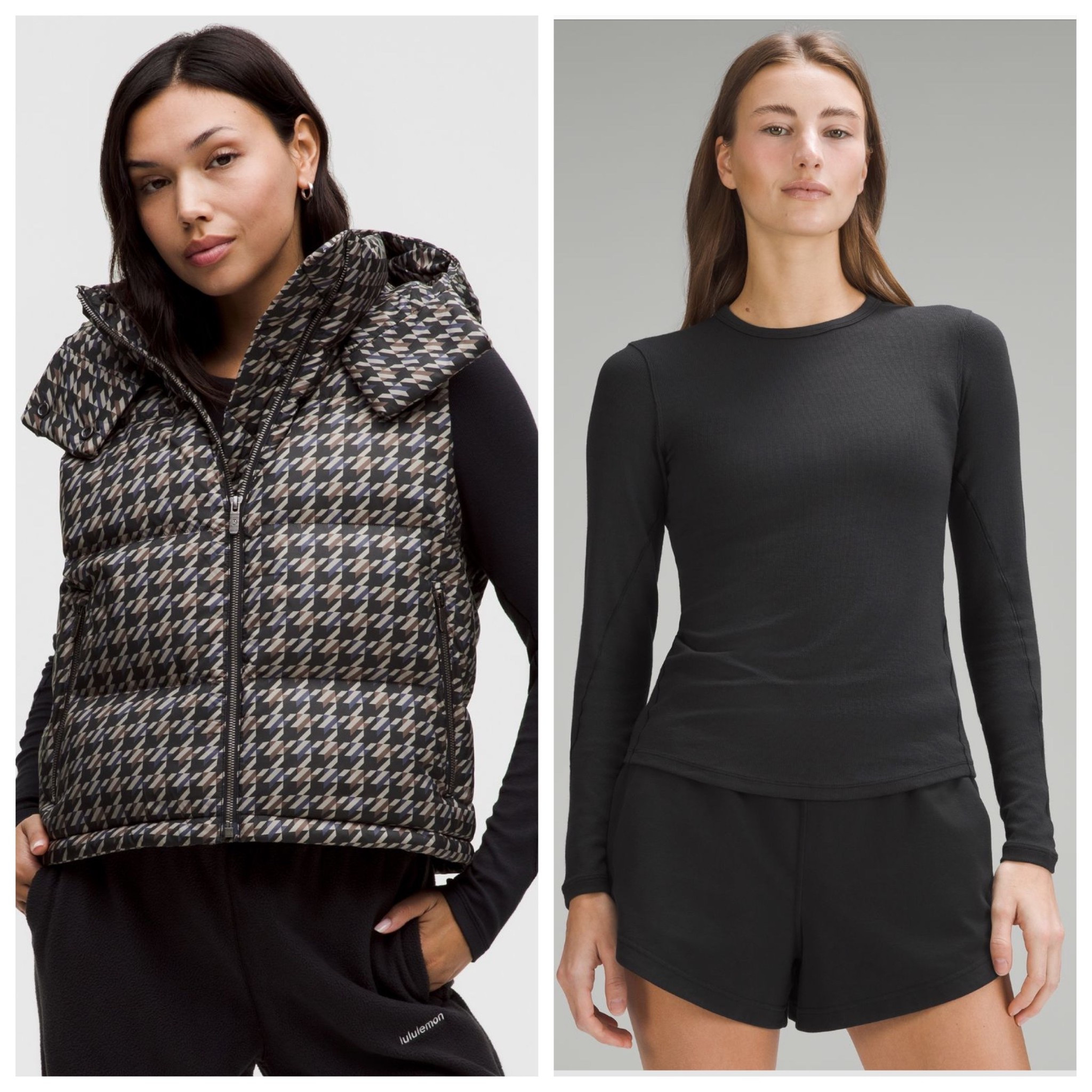 My 2 FAV Lulu must haves. This long sleeve tee is butter soft and covers your bum. And this Vest is just too cute🖤🤍🤎