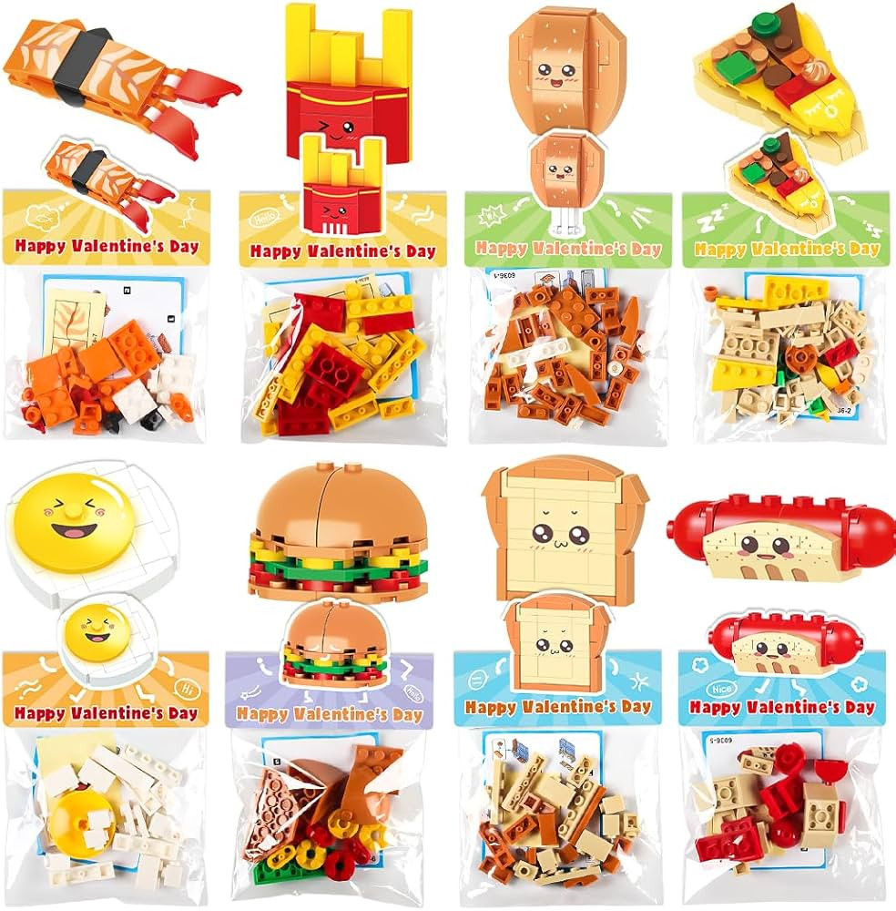 Valentine's Day Exchange Blocks for Kids: 24 Pack Food Themed Building Kits with Greeting Cards &... | Amazon (US)
