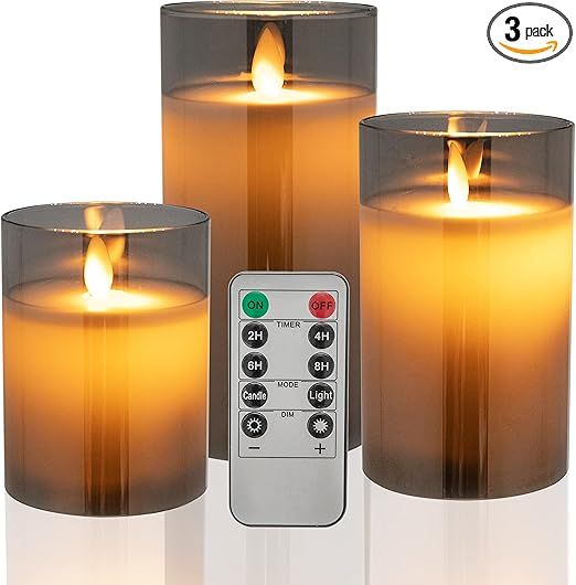 ZMO Flameless Candles Inside Real Wax Glass LED Candles (H 4" 5" 6" x D 3") Set of 3, with Remote... | Amazon (US)