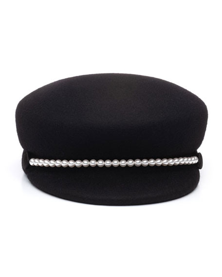 Eugenia Kim Sabrina Wool Newsboy Hat w/ Swarovski Pearl Trim | Neiman Marcus